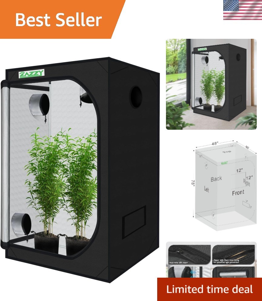 Efficient Hydroponic Growing Tent 48"x48"x78" - Double Stitched & Adjustable