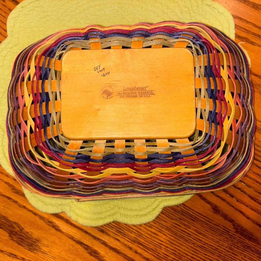Longaberger Multi-Color Soft Rectangle Bowl Basket w/Protector.