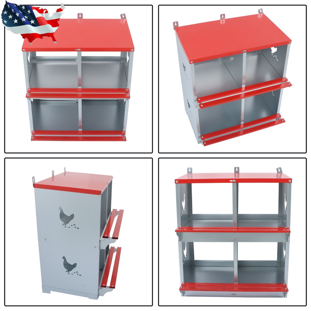 4 Compartment Chicken Nesting Boxes Metal Poultry Nest Box Wall Mount For Hens