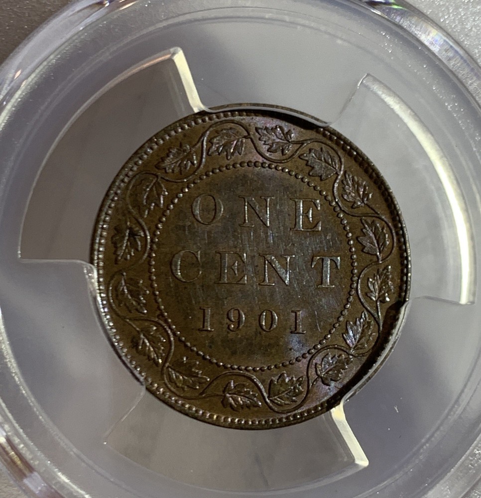 1901 CANADA 1 CENT COPPER COIN PCGS MS63BN