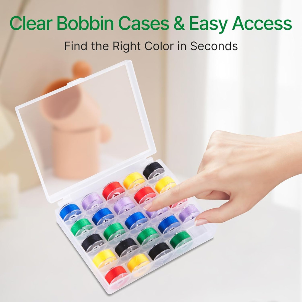 25 Slots Bobbin Organizer, Transparent Plastic Bobbin Case, Empty Spools Box for