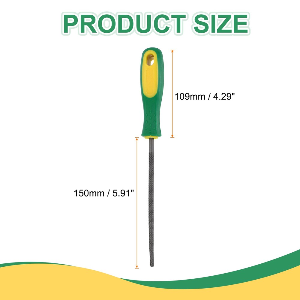 6" Round Medium Cut File Medium File with Plastic Handle, Grey/Yellow-Green