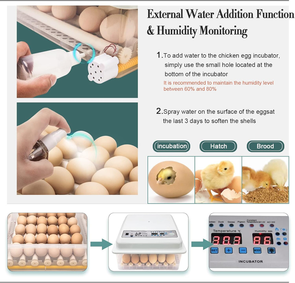Incubators for Hatching Eggs, Egg Incubator with Automatic Egg Turning and Humid