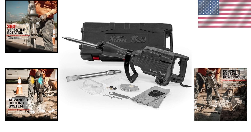 2200W Heavy-Duty Electric Jack Hammer - Includes 2 Chisel Bits & Carry Case