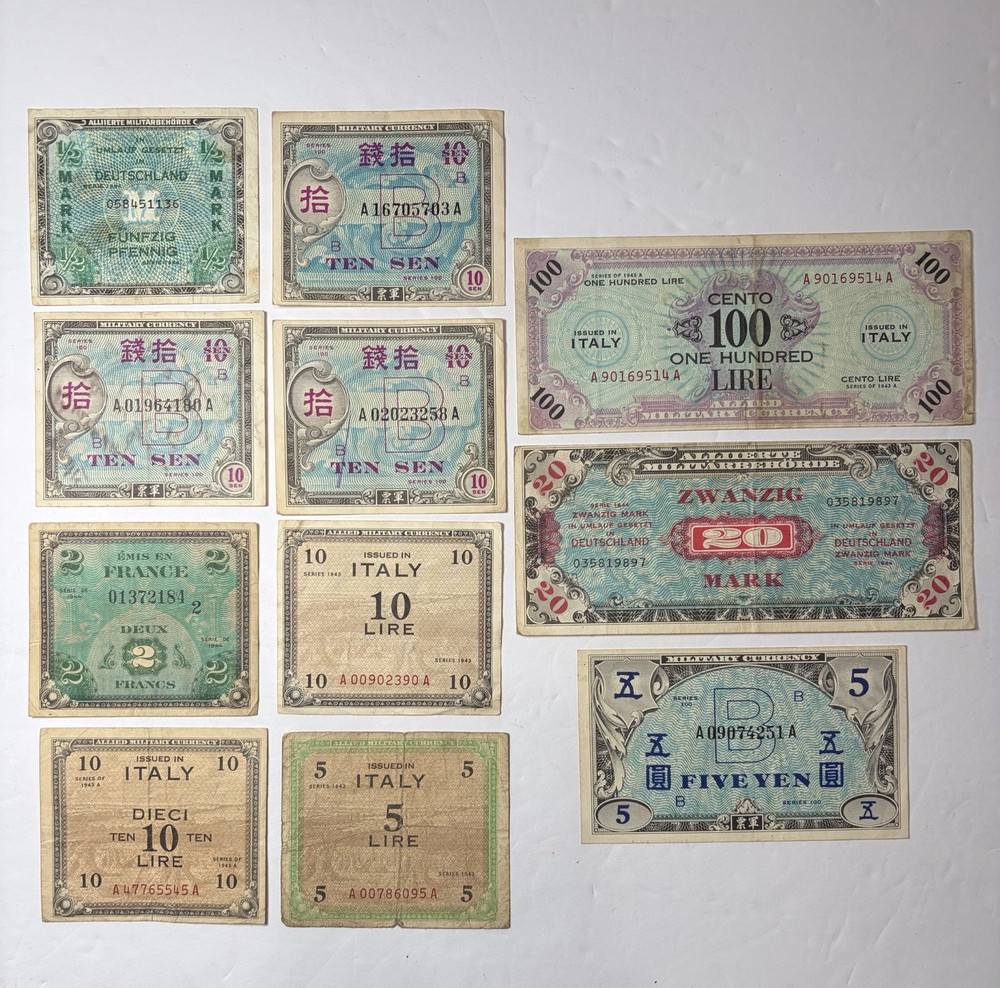 WWII Military Currency Lot (11 Notes)