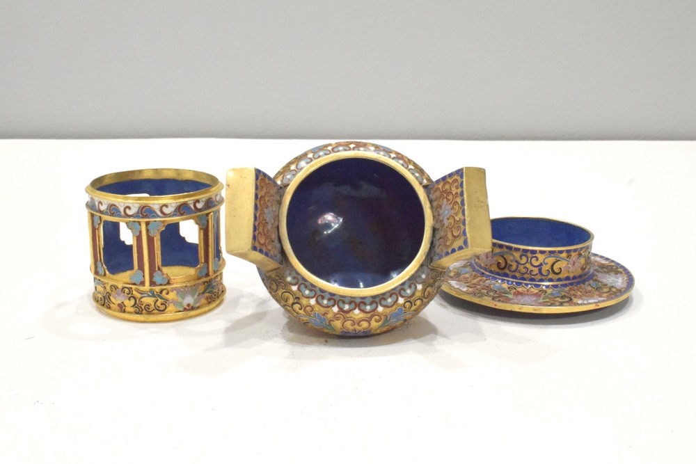 Chinese Cloisonne Tripod Incense Holder 3 Sections