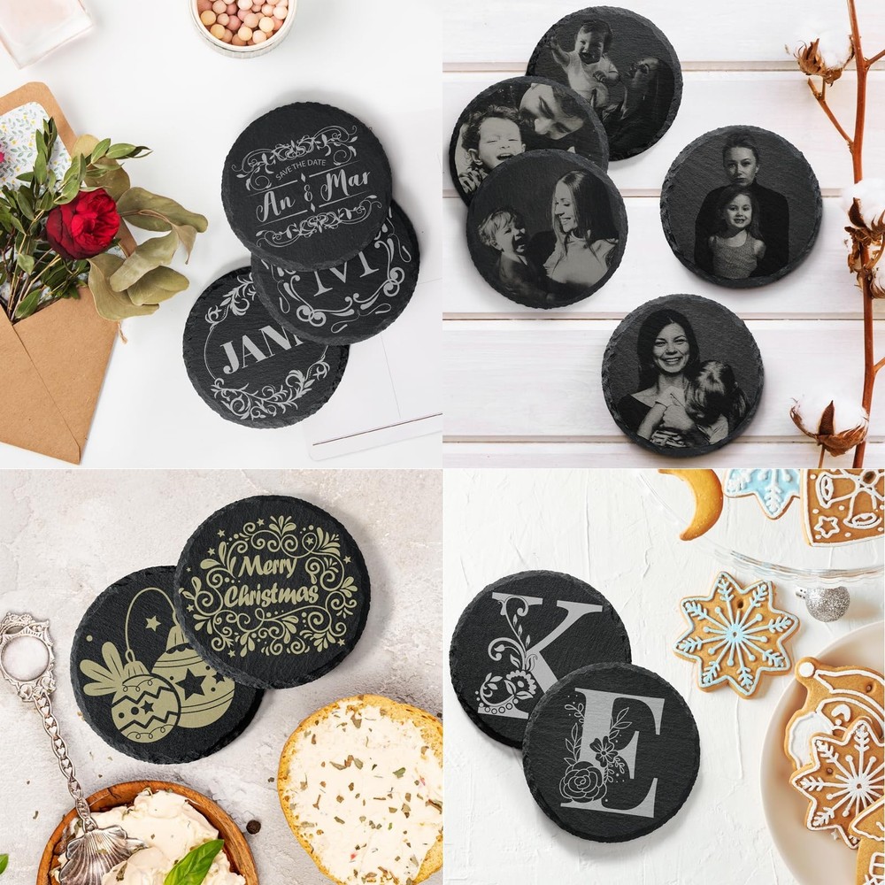 36 Pieces Slate Coasters Bulk, 4 Inch Round Rustic Black Stone Drinks Coaster...