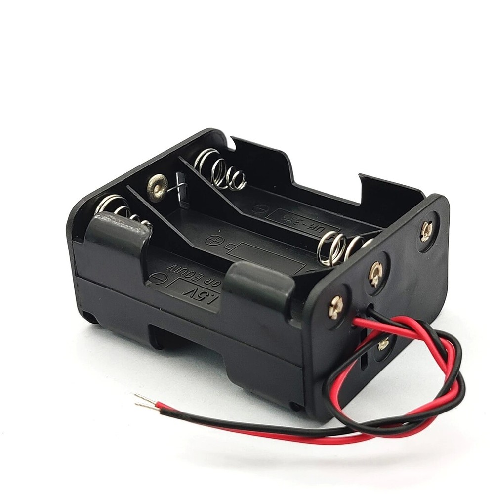 6-AA Battery Holder Case Plastic Box Tow Layer Stacked Wire Leads DC 9V Black