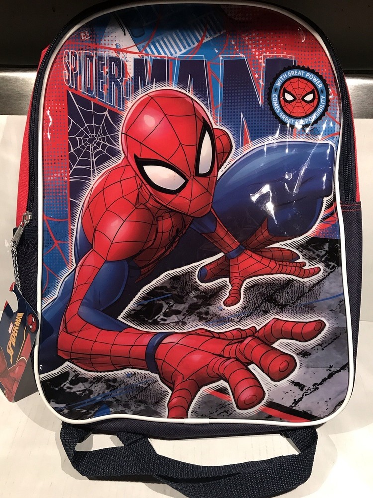 Spiderman Red/Blue Backpack Fast Forward NY Approx. 16"x12" NWT Marvel