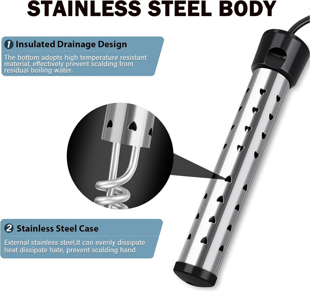 2000W Immersion Heater, Portable Electric Water Heater Fast Heating for Buckets