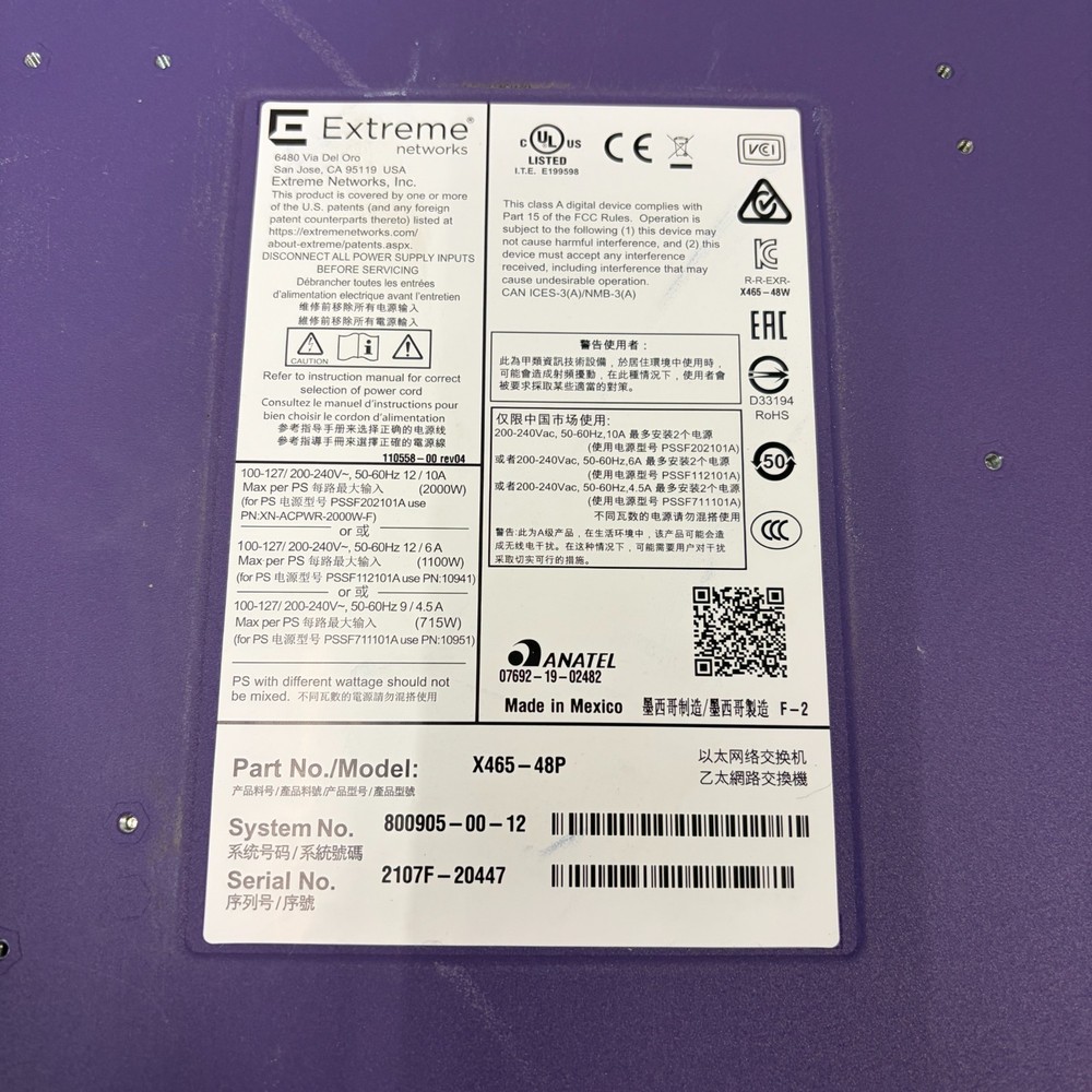 Extreme Networks X465-48P 48-Port Network Switch TESTED