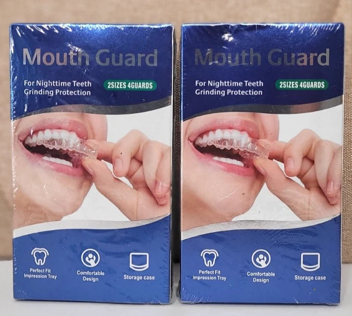 Mouth Guard for Clenching Grinding Teeth at Night 2 Sizes w/ Case, Lot of 2