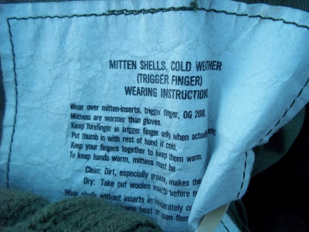 US MILITARY TRIGGER FINGER Gloves MITTEN SET SHELL+ WOOL INSERTS N/L MEDIUM GC