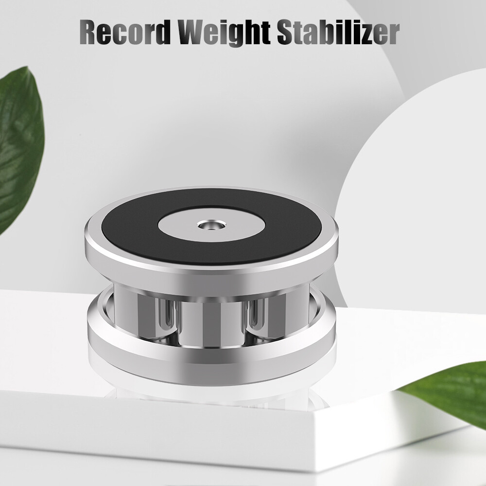 Rotary disc vinyl weight stabilizer with adjustable disc clamp damper-