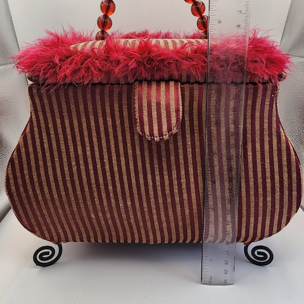 Funky Ecclectic Handbag Shaped Sewing Storage Trunk Red Footed Beaded Handle