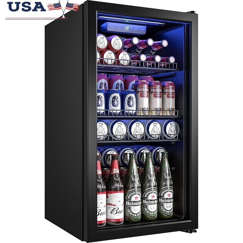 Beverage Refrigerator Quiet Cooling Adjustable Shelves LED Temperature Control