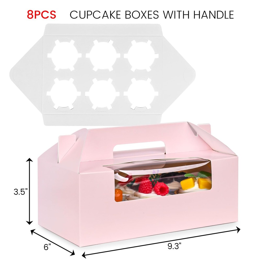 6 Count Cupcake Boxes8 Sets Pink Cupcake Containers with Window for Weeding B...