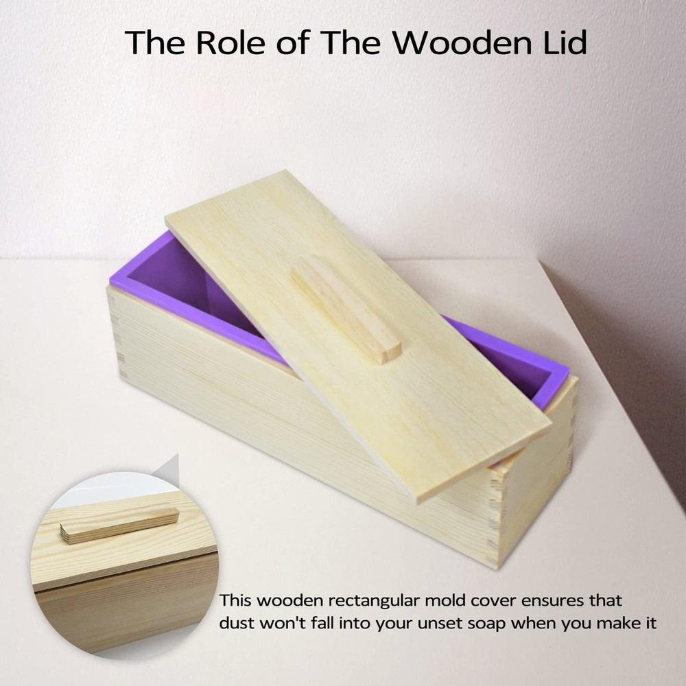 2 Pack 42oz Rectangular Silicone Soap Loaf Molds with Wooden Box and Lid