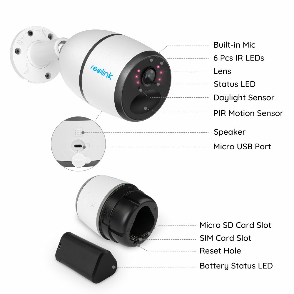4MP 4G LTE Network Mobile Security Camera Battery Solar Powered Reolink GO Plus