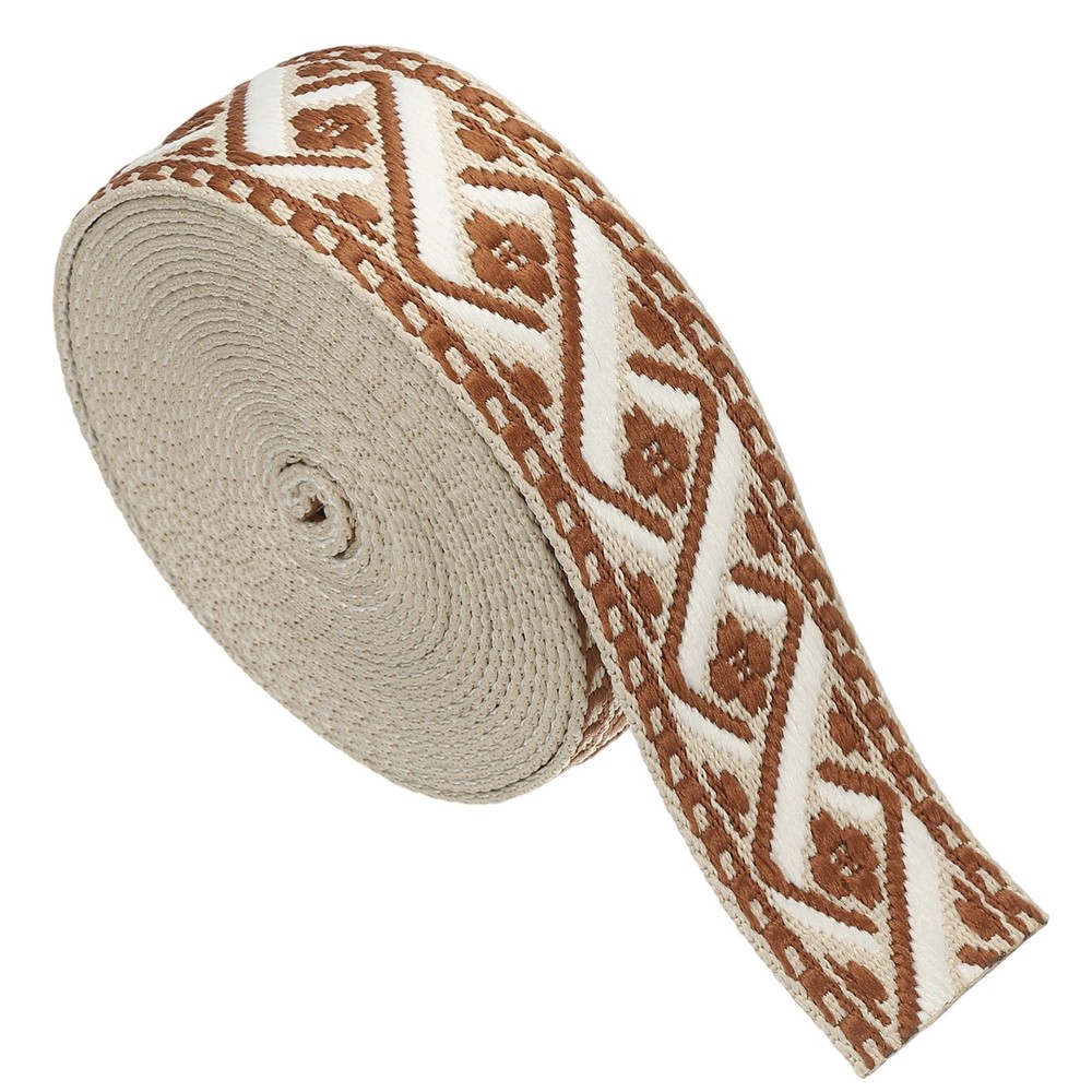 4.75Yards Cotton Webbing Strap 50mm Jacquard Webbing Strap, Cream-Dark Brown