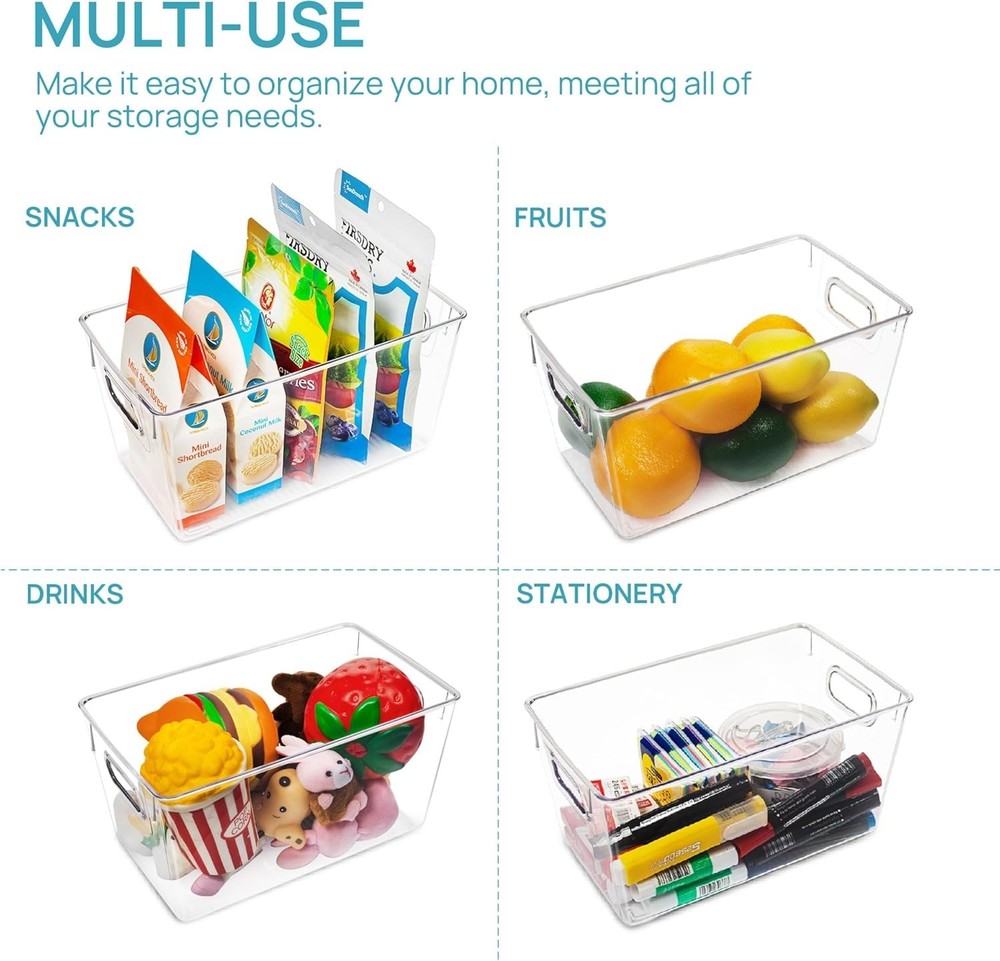 Clear Plastic Storage Bins 2pcs Medium with Handles for Kitchen Pantry Refrig...