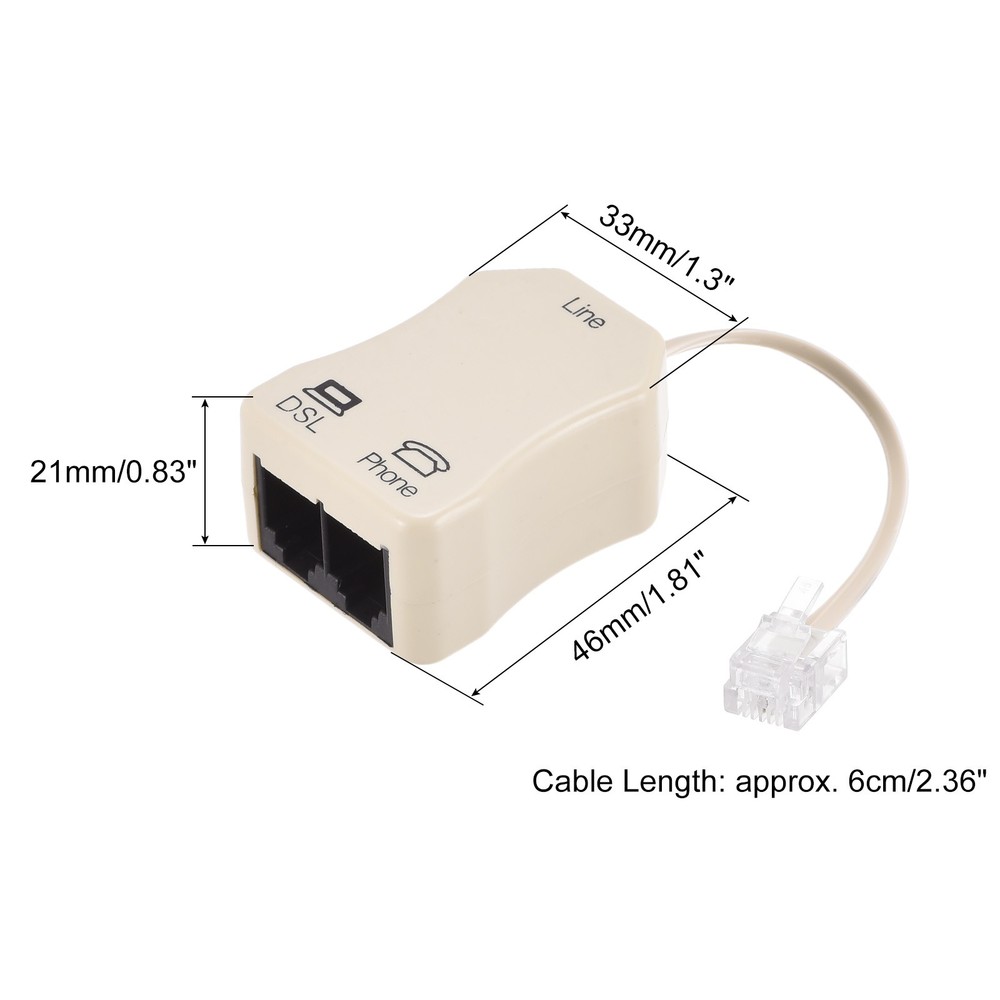 In-Line DSL Splitter Filter 6P2C 2Way Socket Adapter Phone Line Beige