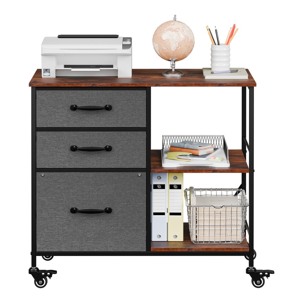 3 Drawer Mobile File Cabinet Rolling Printer Stand w/ Storage Shelf Dark Gray
