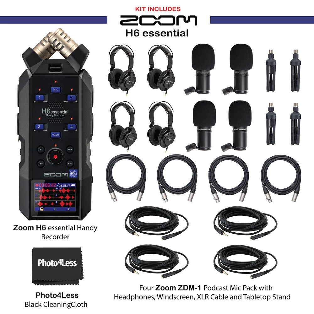 Zoom H6essential 6-Track 32-Bit Float Portable Audio Recorder Bundle