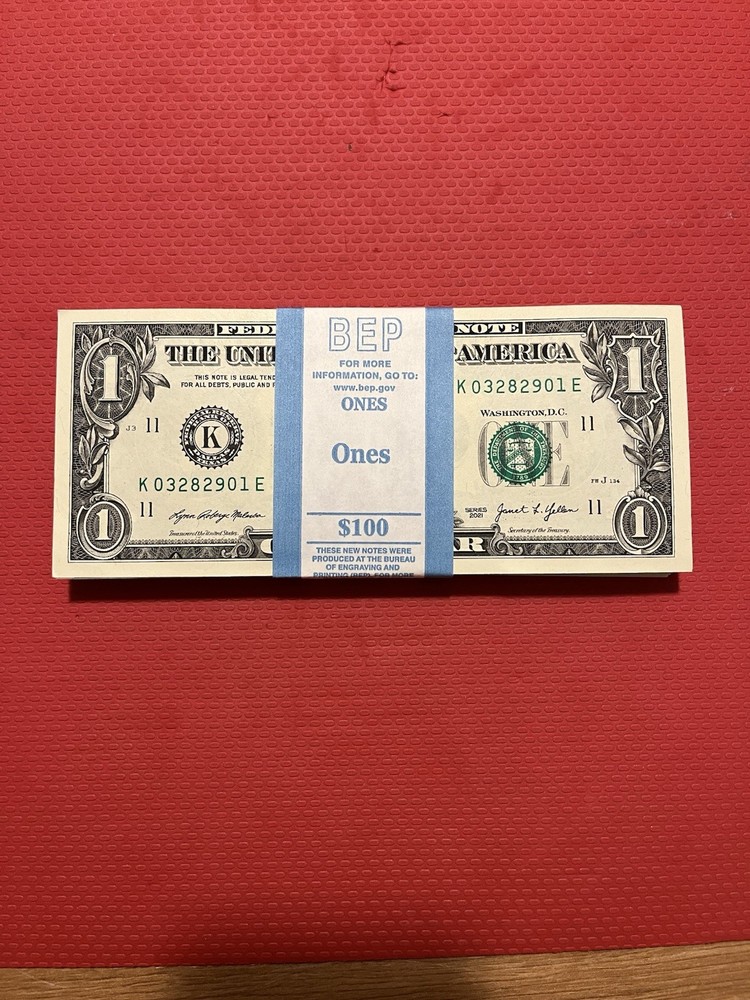 100 Sequential $1 Bills - Uncirculated BEP Strap - Crisp New Notes