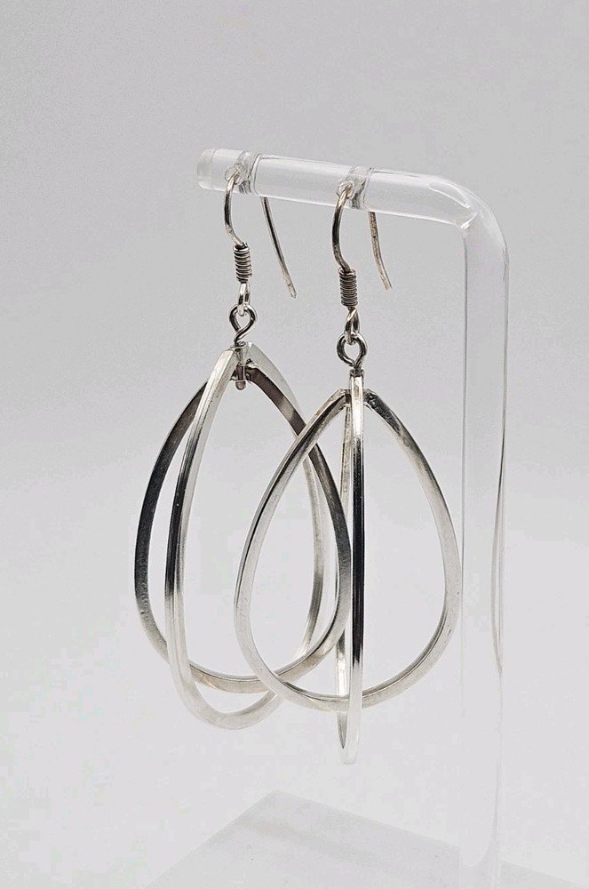 Sterling Silver Native Mexico Double Layer Spinning Teardrop Dangle Earrings