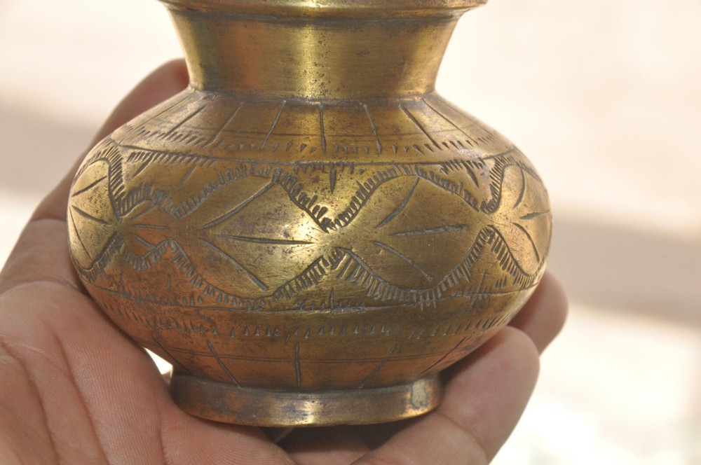 Vintage Brass Solid Inlay Engraved Handcrafted Small Water Pot
