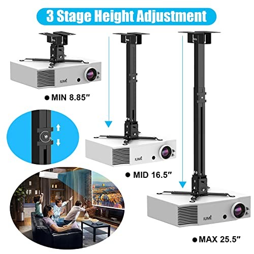 Projector Ceiling Mount, Universal Projector Mount Extendable Stand Black