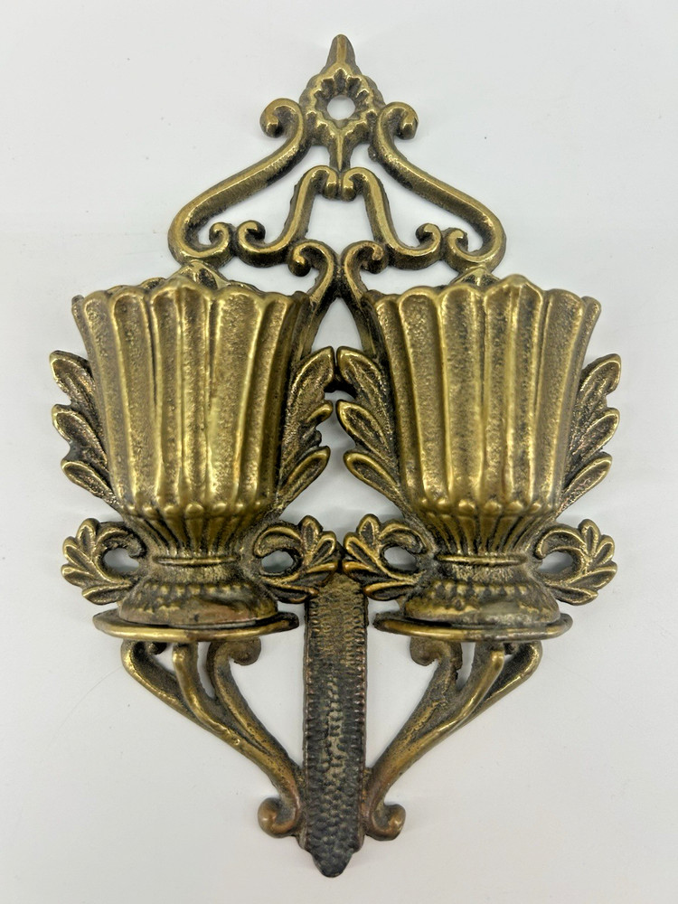 Vintage Antique Solid Brass Leaf Pattern Wall Match Safe Holder Decorative Neat!