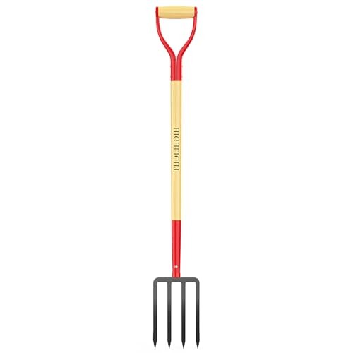 Garden Fork, 4-Tine Spading Fork, Compost Fork, Steel Digging Fork, 45Inch,