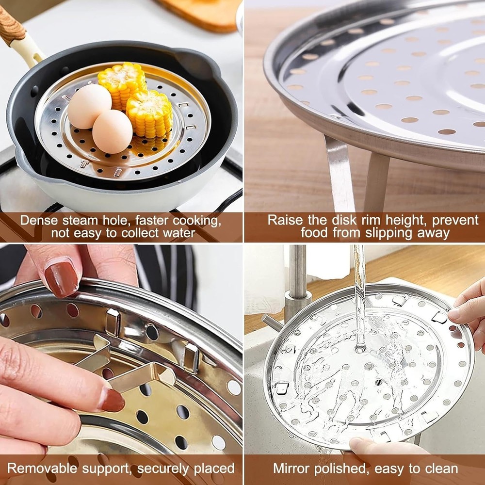 7.9-Inch Round Steamer Basket - Durable Stainless Steel with Stackable Design