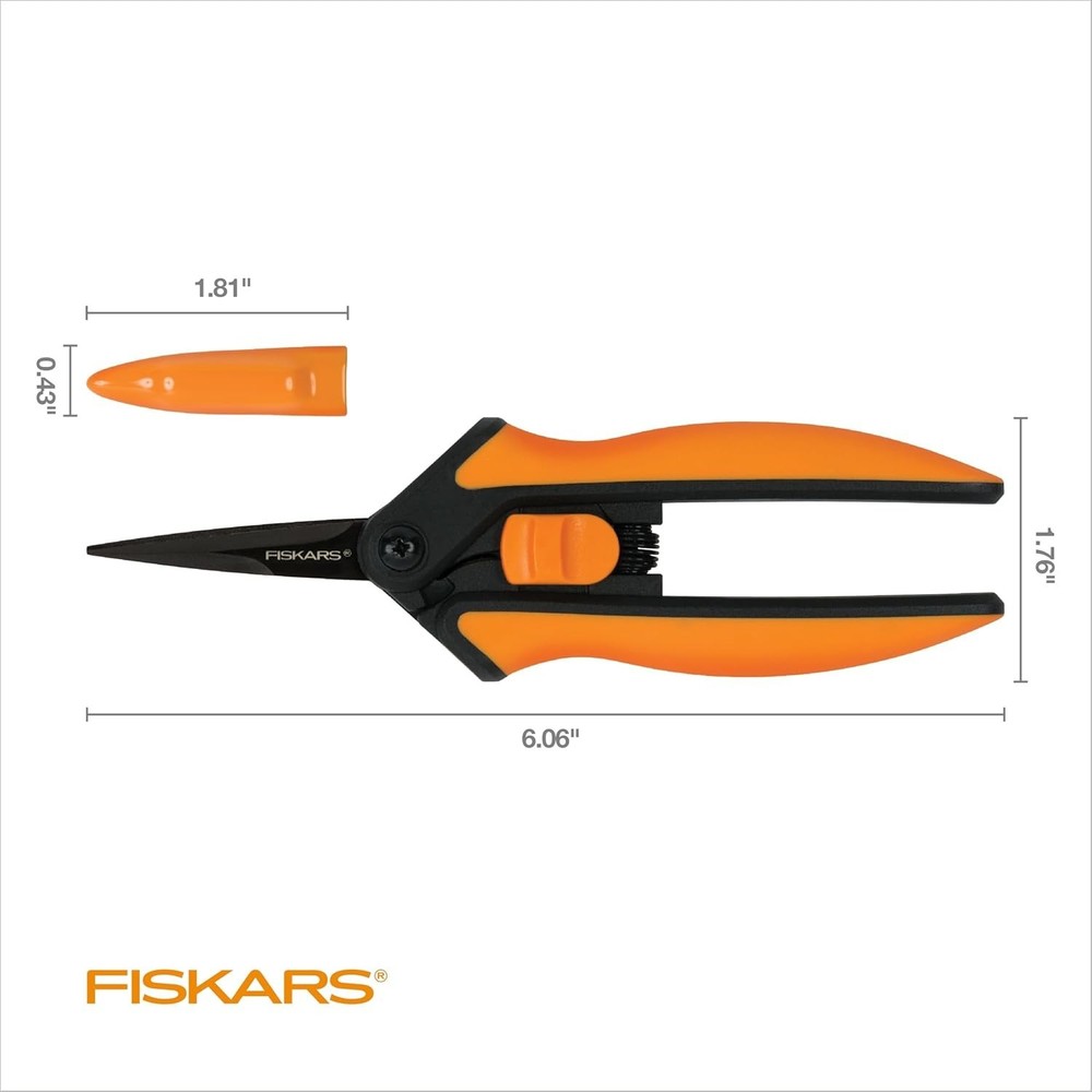 Fiskars Pruning Snips Micro-Tip Easy Action Non-Stick Orange Black