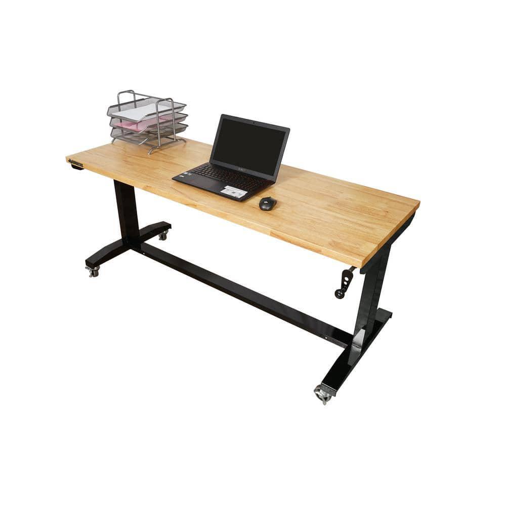 Workbench Table 62 in. W x 24 in. D Adjustable Height Solid Wood Top Black
