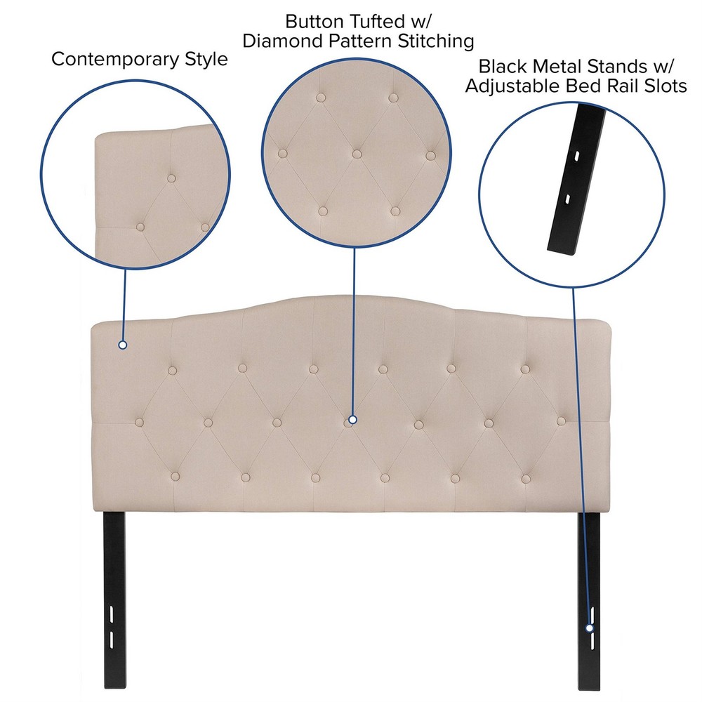 Pemberly Row Contemporary Tufted Full Panel Headboard in Beige
