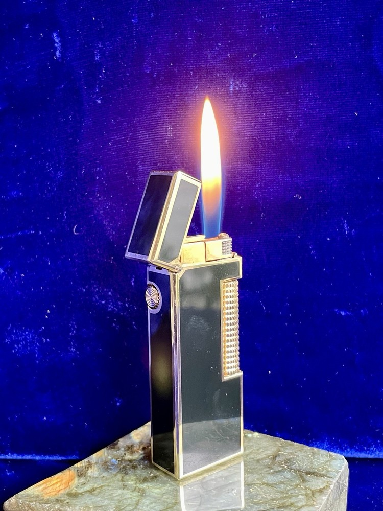 Dunhill Lighter Vintage Black Lacquer Rollagas Mint Condition Work 1 Year Warran