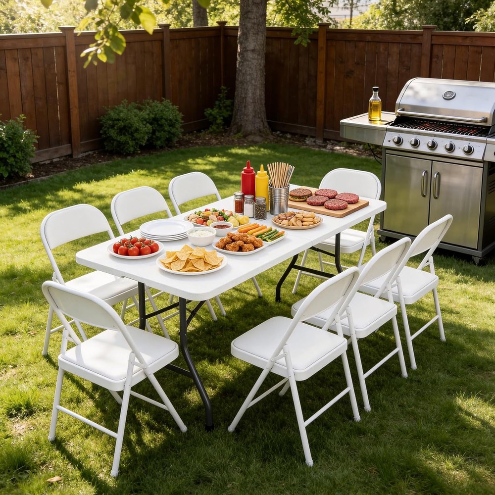 Folding Table, 6 FT Foldable Plastic Table with Carrying Handle