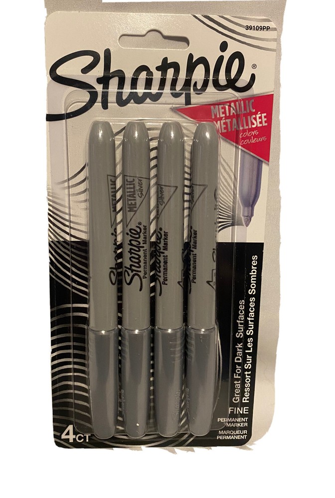 Sharpie 39109PP Metallic Permanent Markers, Fine Point, Silver, 4 Count