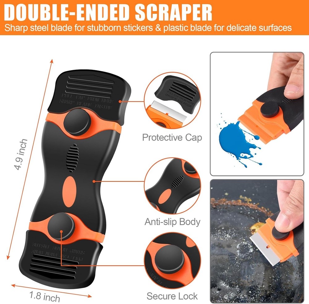4 Pack Razor Blade Scraper, Premium Cleaning Scraper Tool with 50 PCS Metal