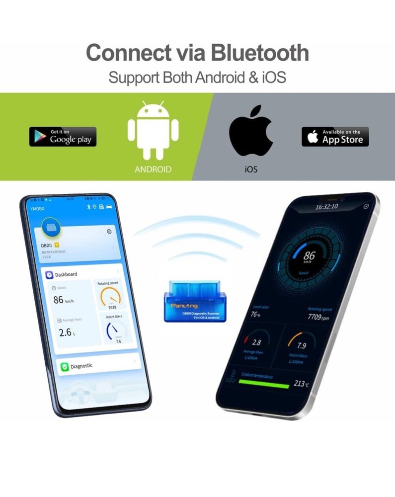 Bluetooth OBD2 OBDII Car Diagnostic Scanner Code Reader iOS & Android