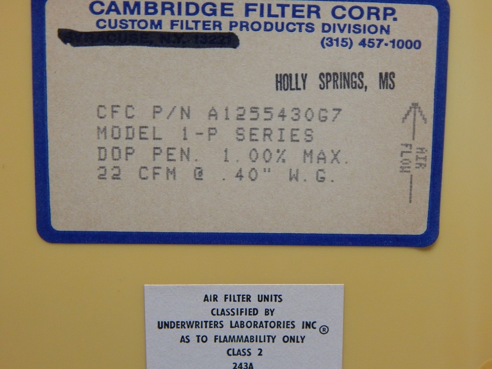 Cambridge Filter A1255430G7 Filter Model 1-P Series