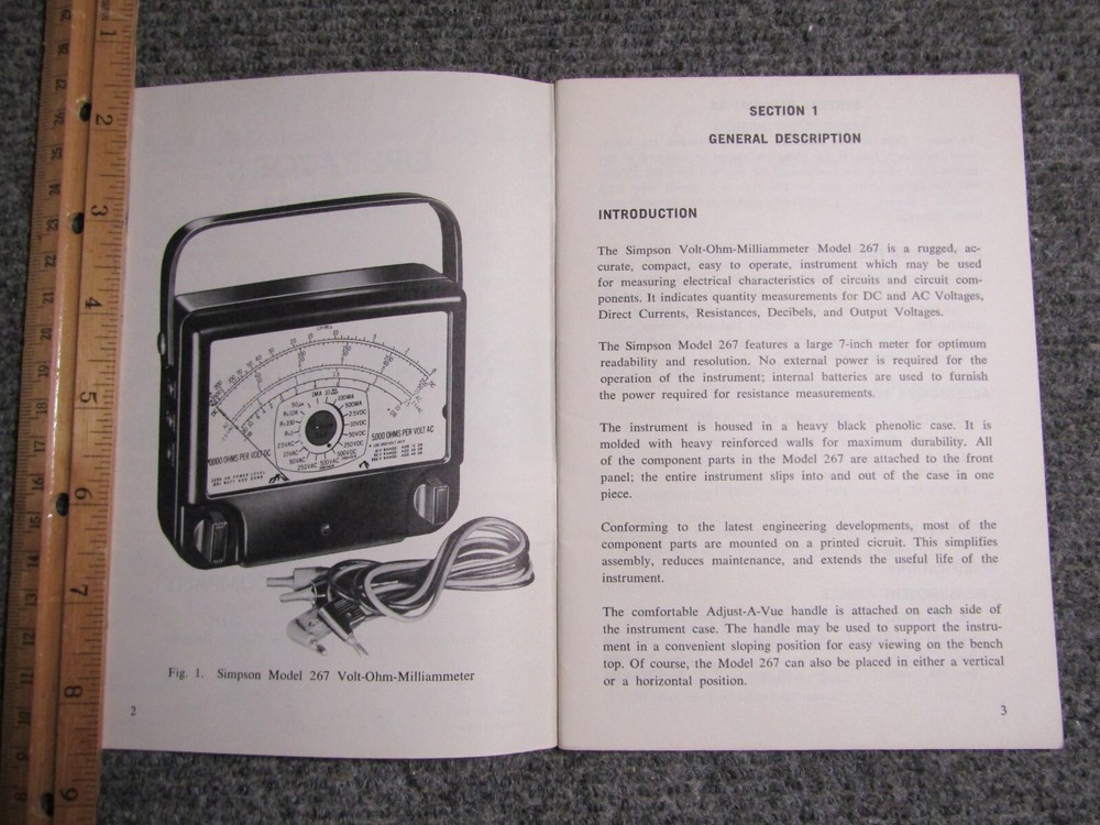 Simpson V.O.M Model 267 Operator's Manual ~ c. 1965 ~ Original