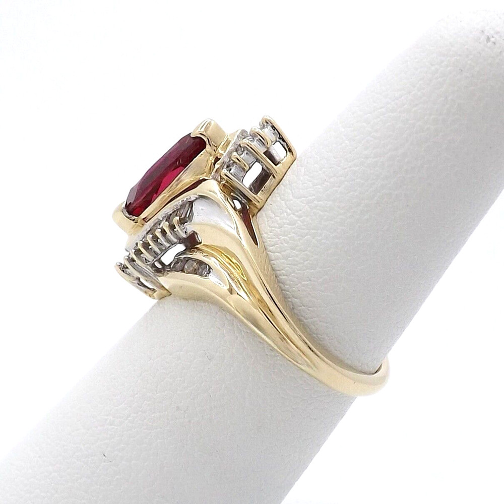 14k Gold Lab Created Marquise Ruby Natural Diamond Ring Navette Setting