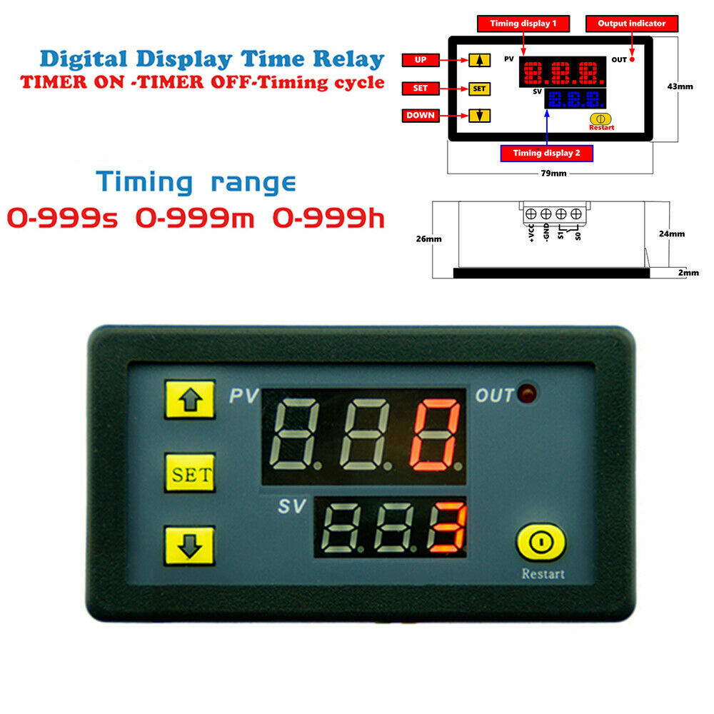 DC 12V Timer Cycling Module Digital Display Time Delay Relay Timing Switch