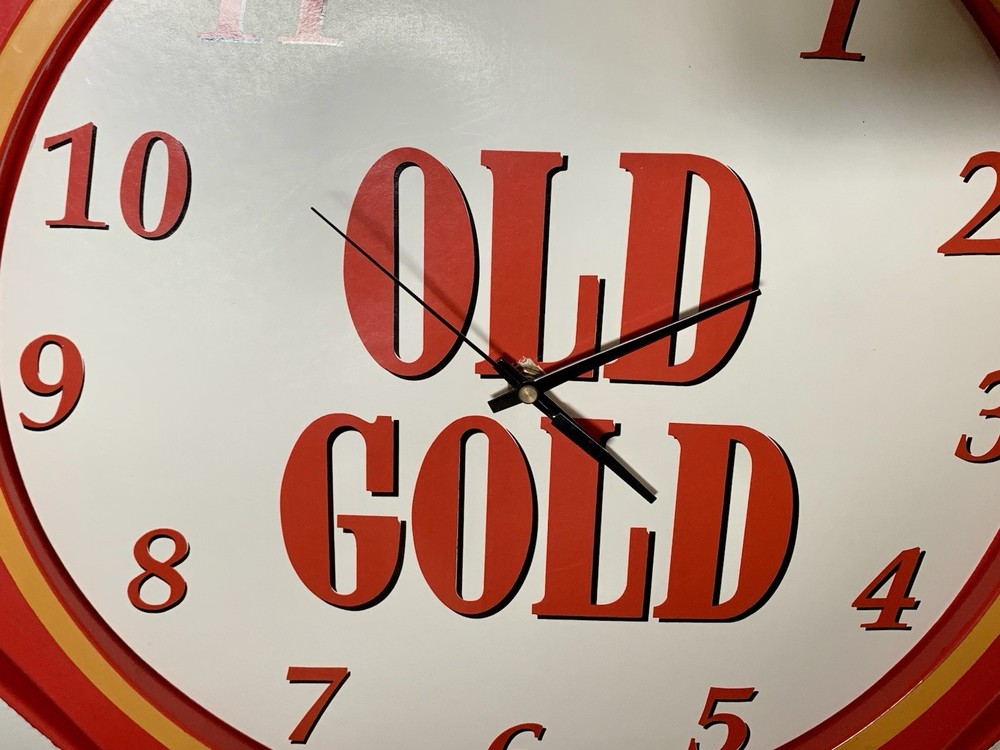 Old Gold Cigarette Clock QUALITY TIME -2 Sided Store Display Plastic Battery Op.