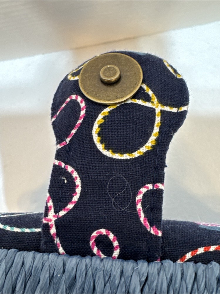 Sewing Basket Box Blue Fabric Plastic Woven Handle