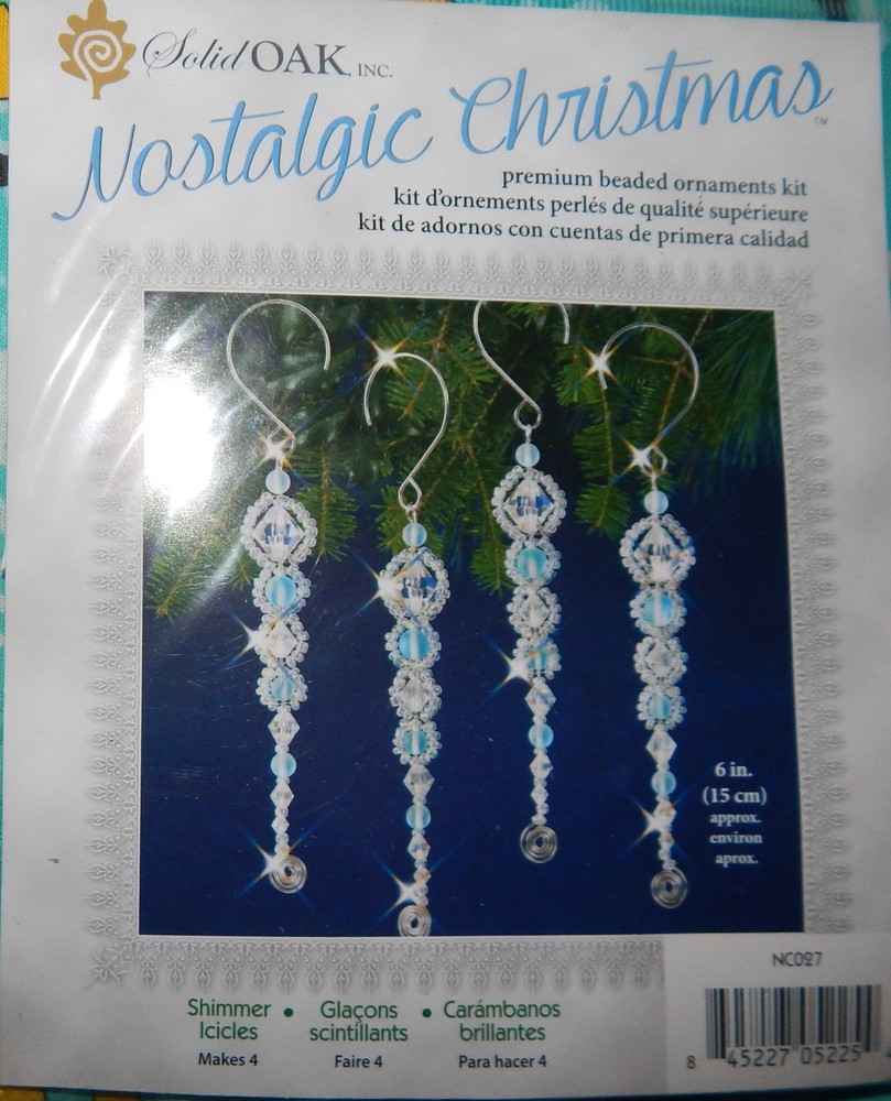 Solid OAK beaded shimmer Icicles Christmas tree ornament kit NIP makes 4 clear